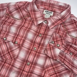 Ariat Women's Shirt Long Sleeve Pockets Pearl Snaps Plaid Casual Rodeo XXL